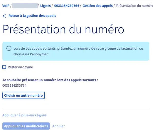 Présentation du numéro lors des appels sortants